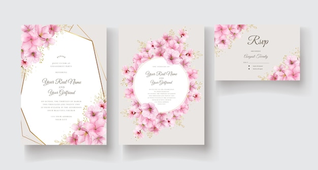 elegante plantilla de tarjeta de invitación de flor de cerezo acuarela