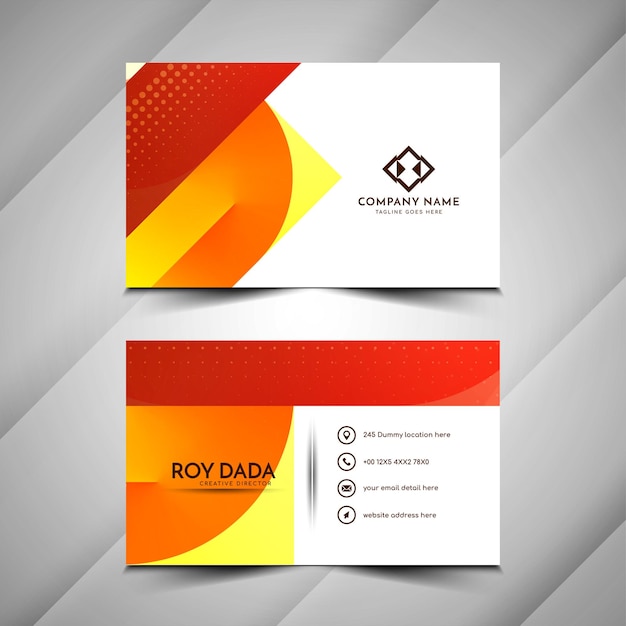 Elegante plantilla de tarjeta de visita corporativa con diseño geométrico en color rojo y amarillo