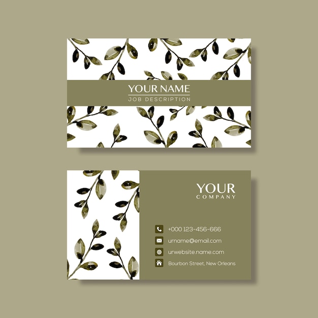 Elegante plantilla de tarjeta de visita con flores en acuarela