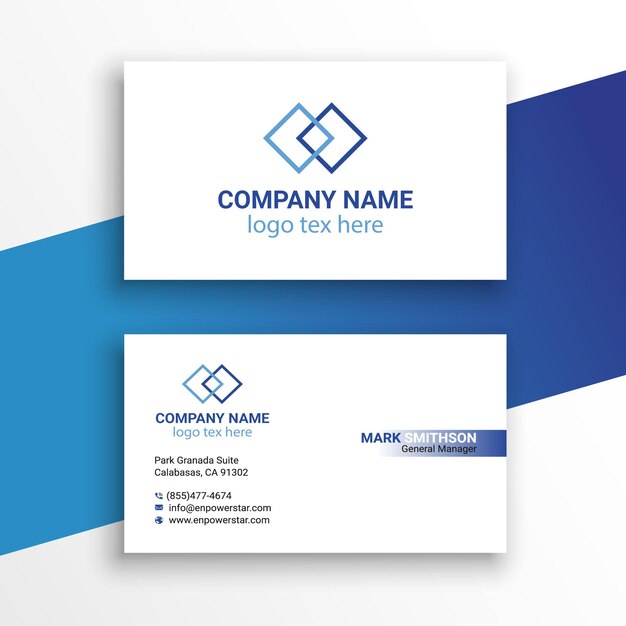 Elegante plantilla de tarjeta de visita minimalista limpia y azul