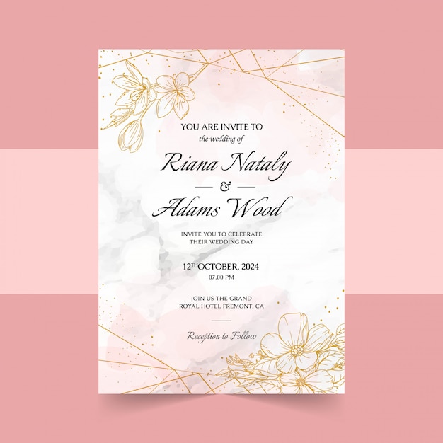 Vector elegante plantilla de tarjetas de invitación de boda con decoración floral acuarela