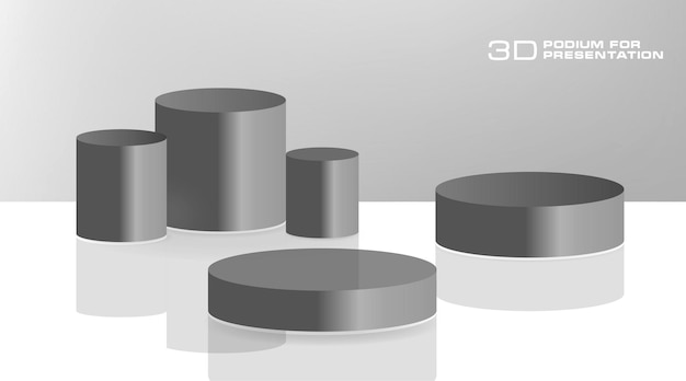 Elegante podio 3D en color grafito Pedestal gris cilíndrico para su presentación Escena 3D minimalista para exhibir su producto Plantilla vectorial para presentaciones