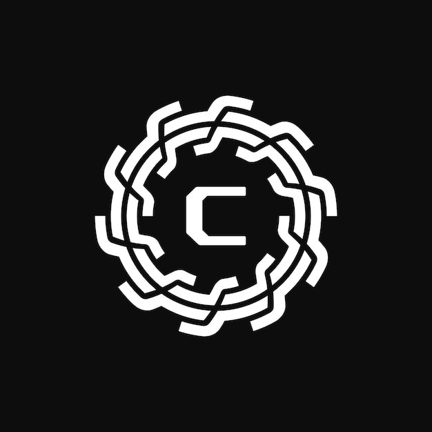 elegante y premium letra inicial C logotipo floral de tecnología simétrica