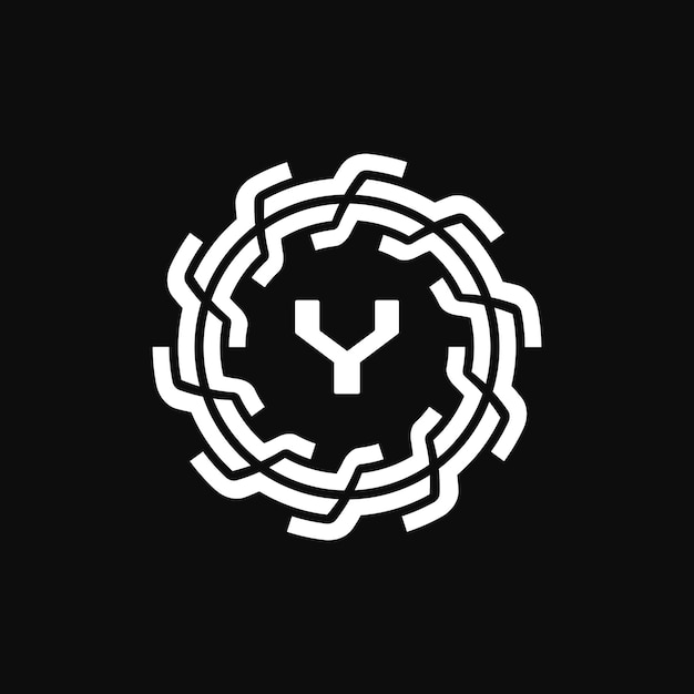 elegante y premium letra inicial Y logotipo floral de tecnología simétrica