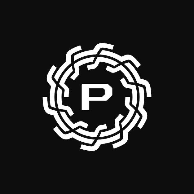 elegante y premium letra inicial P logotipo floral de tecnología simétrica
