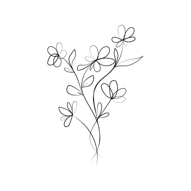 Elegante ramo floral de arte de línea para varias aplicaciones