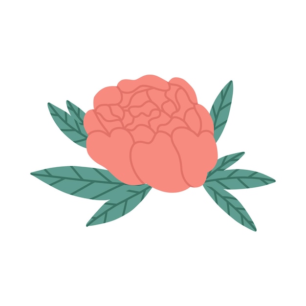 Elegante rosa con hojas ilustración vectorial plana aislada en blanco Flor aromática