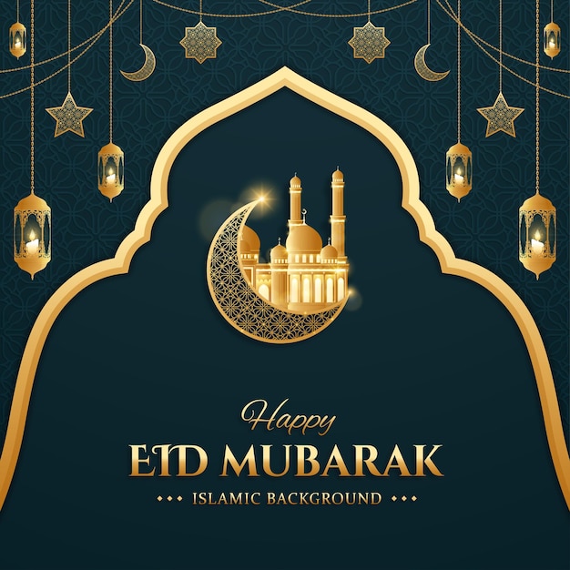 Elegante saludo islámico eid mubarak diseño de tarjeta plantilla de publicación de redes sociales