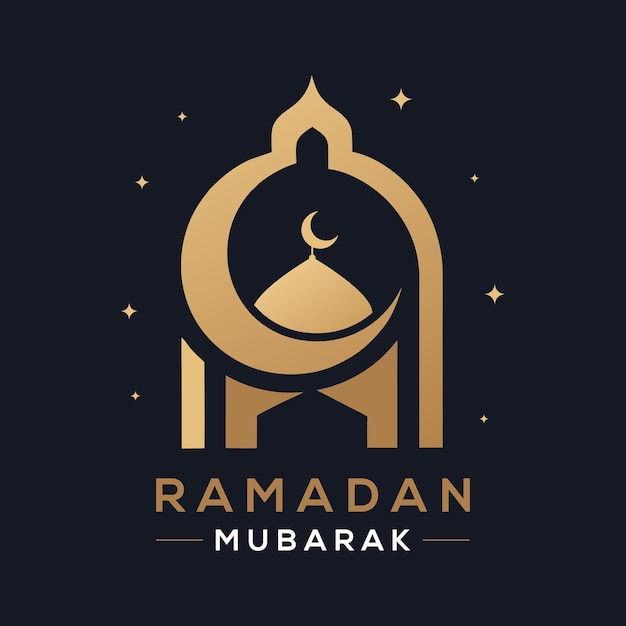 Elegante saludo de Ramadán Mubarak con el diseño de la Mezquita de Oro y la Luna Media