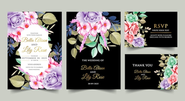 Elegante set de tarjetas de invitación de boda floral