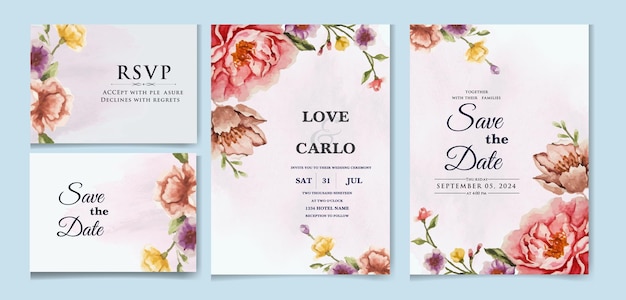 Elegante set de tarjetas de invitación de boda floral