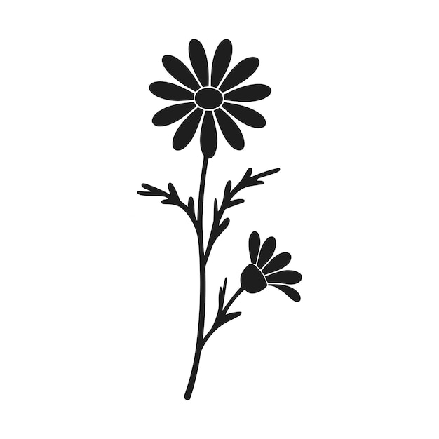 Elegante silueta de flor silvestre Ilustración floral vectorial negra