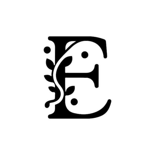 Elegante silueta de la letra E con diseños de vid Ideal para productos orgánicos y sostenibles