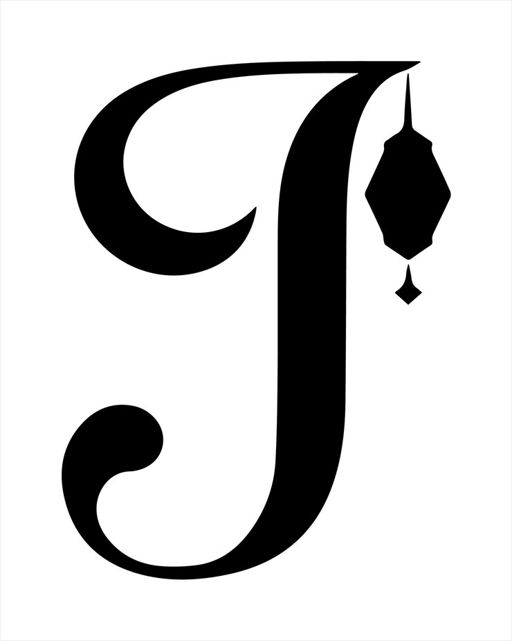 Vector elegante silueta del logotipo j con una joya colgante en negro sobre fondo blanco ilustración vectorial