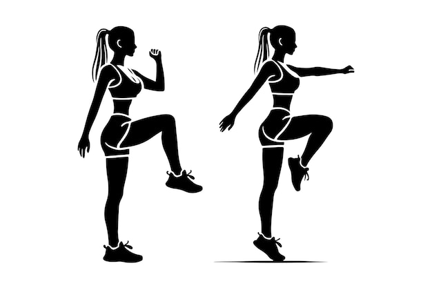 Elegante silueta de mujeres haciendo ejercicio para el fitness gráfico vectorial