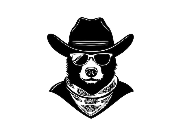 Elegante silueta de oso vaquero con gafas de sol Arte vectorial animal