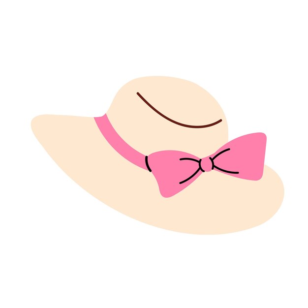 Elegante sombrero de sol crema con borde ancho y lazo rosa en la banda femenino y elegante