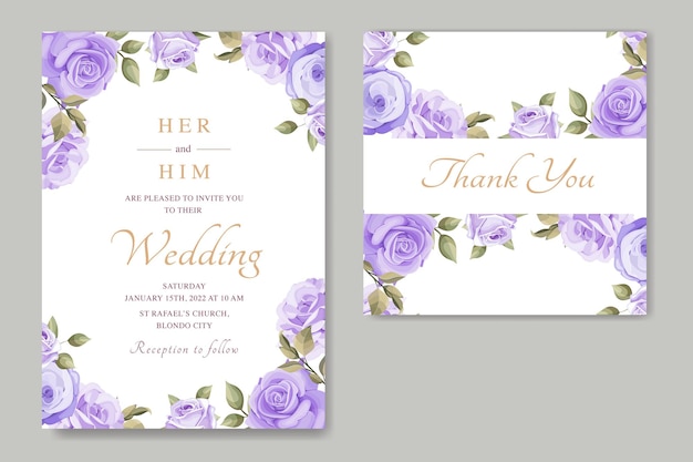 Vector elegante tarjeta de boda con hermosa plantilla floral y hojas