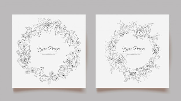 Elegante tarjeta de boda con hermosa plantilla floral y hojas