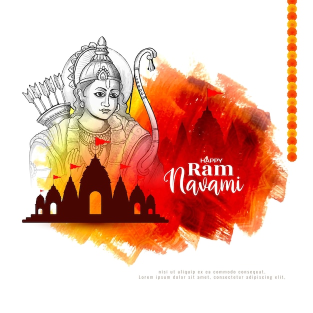 Elegante tarjeta de celebración de la fiesta religiosa hindú de Ram Navami