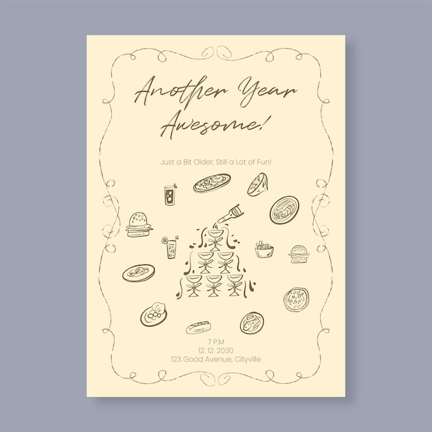 Elegante tarjeta de cumpleaños mínima estilo caprichoso para invitaciones modernas y alegres