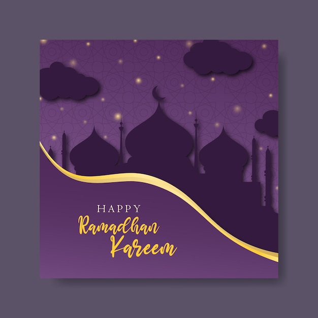 Vector elegante tarjeta de felicitación ramadhan kareem con plantilla dorada