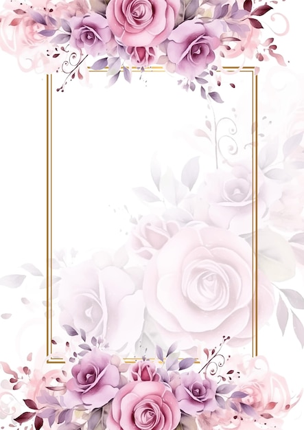 Elegante tarjeta de invitación de boda en acuarela con flores y hojas