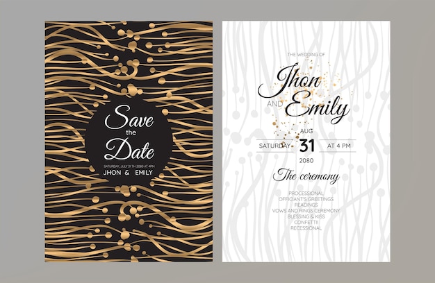 Elegante tarjeta de invitación de boda en acuarela con hojas verdes.