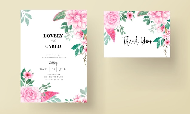 Vector elegante tarjeta de invitación de boda con adornos florales de acuarela rosa suave