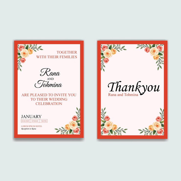 Elegante tarjeta de invitación de boda con diseño floral