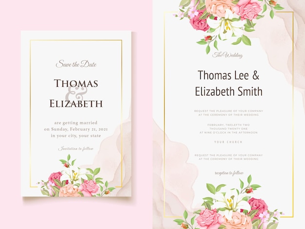 Elegante tarjeta de invitación de boda Diseño gráfico floral