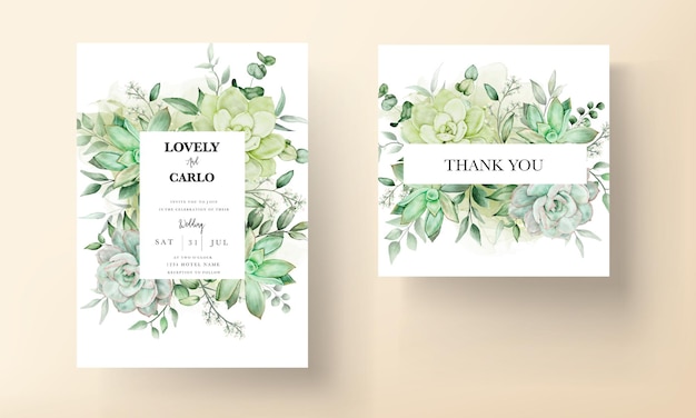 elegante tarjeta de invitación de boda floral acuarela verde
