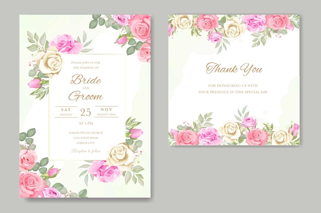 Elegante tarjeta de invitación de boda con flores