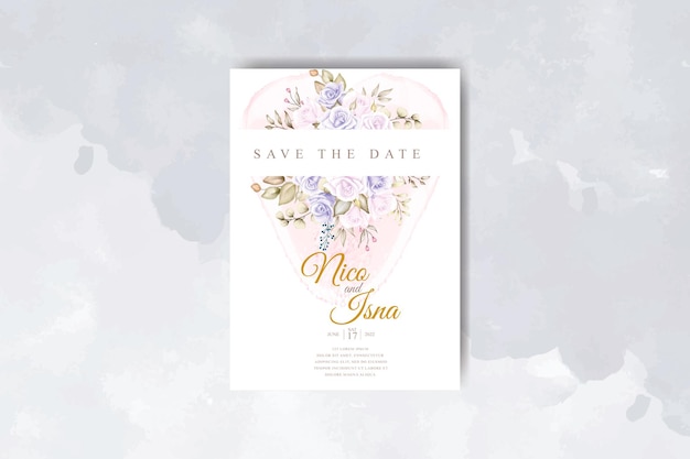 Elegante tarjeta de invitación de boda con hermosa acuarela floral suave