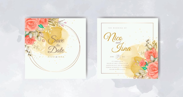 Elegante tarjeta de invitación de boda con hermosa acuarela floral