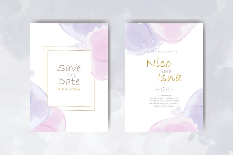 Vector elegante tarjeta de invitación de boda con hermosa acuarela