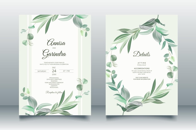 Elegante tarjeta de invitación de boda con una hermosa plantilla de eucalipto premium vector