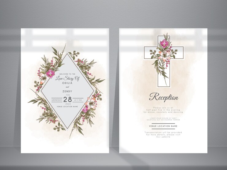 elegante tarjeta de invitación de boda con hermoso diseño floral