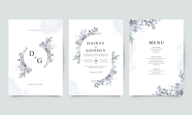 Elegante tarjeta de invitación de boda con hojas y flores