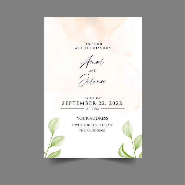 Elegante tarjeta de invitación de boda con marco floral acuarela colorido fondo floral