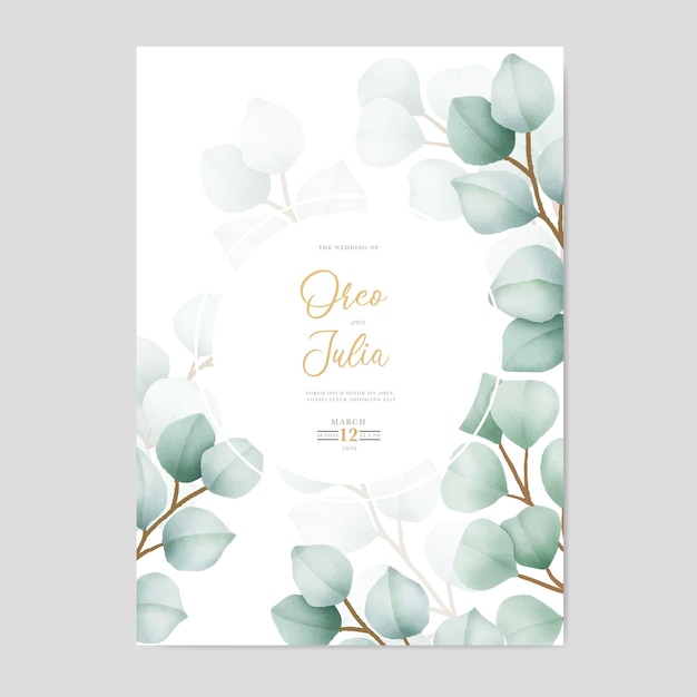 Elegante tarjeta de invitación de eucalipto en acuarela