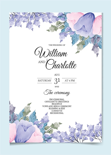 Elegante tarjeta de invitación floral con hermosa flor en acuarela vector gratuito