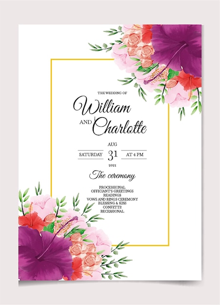 Elegante tarjeta de invitación floral con hermosa flor en acuarela vector gratuito