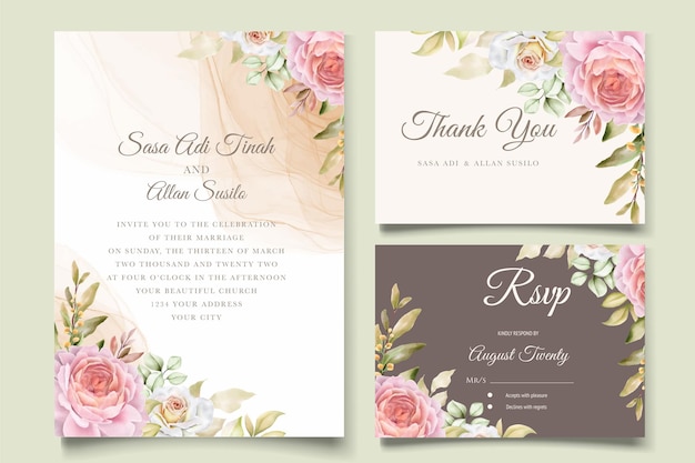 elegante tarjeta de invitación de verano floral acuarela dibujada a mano
