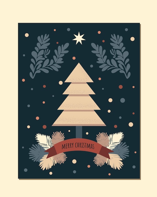 elegante tarjeta de Navidad con abeto en estilo minimalista gráfico vectorial paisaje de invierno para saludos de Navidad