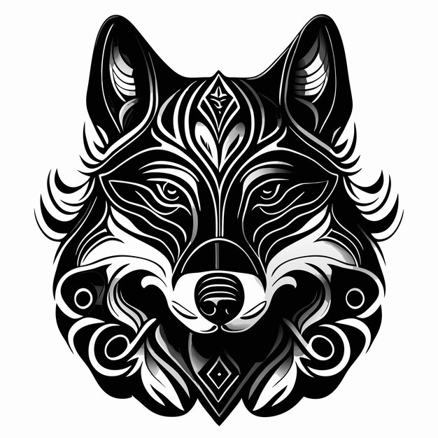 Vector un elegante tatuaje de perro en blanco y negro con detalles intrincados y un toque de realismo.