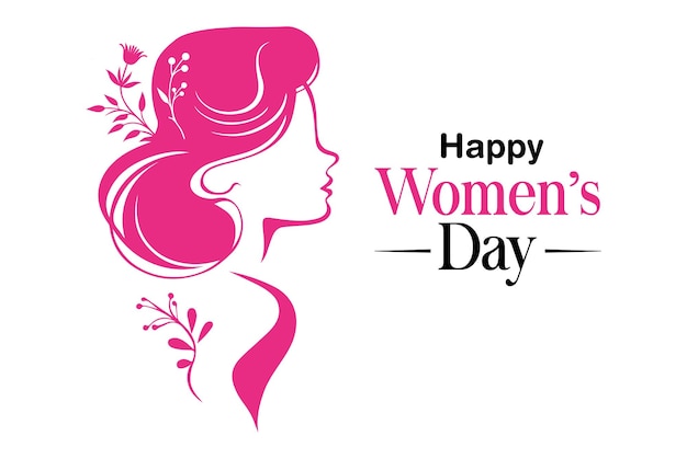 Elegante tipografía del Día de la Mujer con silueta rosa femenina Diseños de tarjetas de felicitación para el Día de la mujer