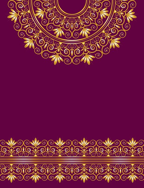 Elegante vector de diseño de tarjeta real decorado con marcos ornamentales dorados en collar de violeta oscuro de piruleta