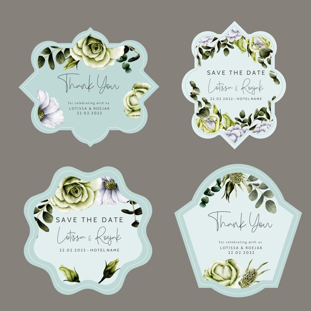 Vector elegante vegetación rosas flores acuarela colección de etiquetas