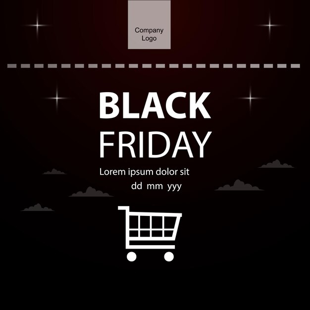 Elegante venta de viernes negro con icono de carrito de compras y fondo negro